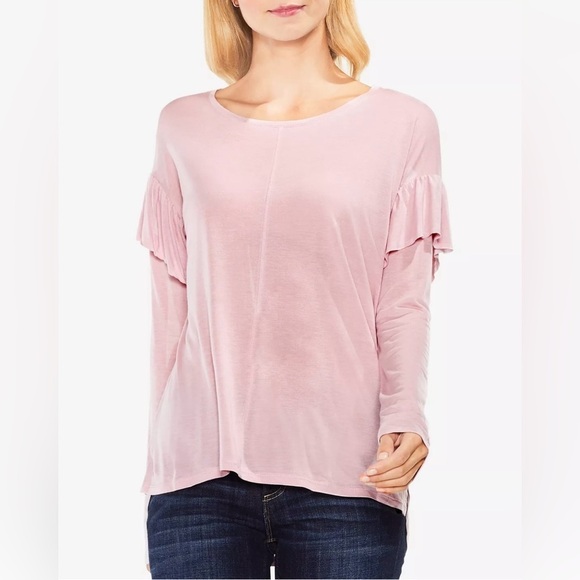 VINCE CAMUTO Ruffled-Sleeve Lyocell Top Sz. M powder pink NWT - Picture 1 of 6